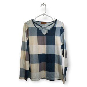 Adele Berto Cross Neck Colorblock Long Sleeve Shirt Size L